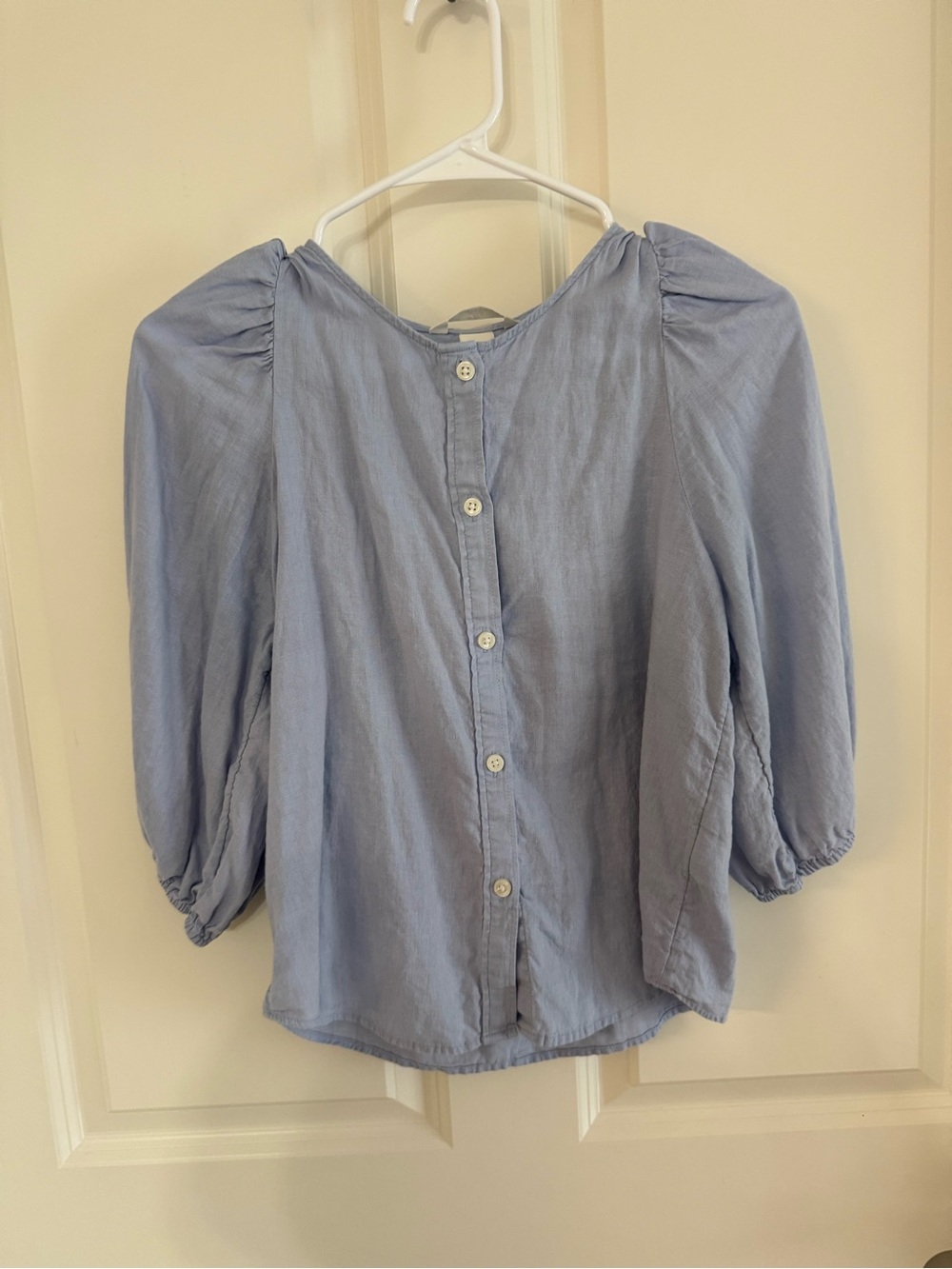 H&M Light Blue Button-Back Puff Sleeve Shirt